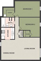  Floor Plan 2-Bedroom, 1-Bath