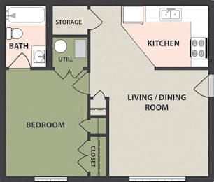  Floor Plan 1-Bedroom, 1-Bath