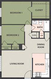  Floor Plan 2-Bedroom, 1-Bath