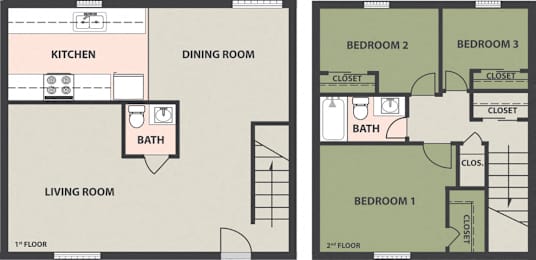  Floor Plan 3-Bedroom, 1 1/2-Bath