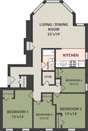  Floor Plan 4-Bedroom, 1-Bath