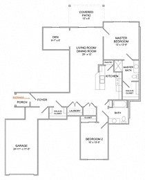 Floor Plan  2 Bedroom/2 Bath/Den/1st Floor