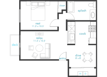 1 Bed 1 Bath Floor Plan at Aero Apartments, Tacoma