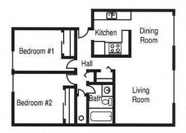  Floor Plan 2 Bed 1 Bath C