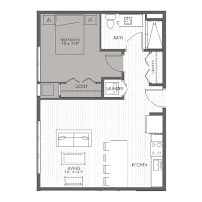 a floor plan of a small apartment with a bedroom and a bathroom