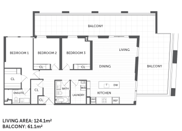 Floor Plan  3B 3-bedroom floor plan The Briscoe by Kinleaf apartments