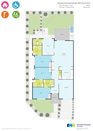 Floor Plan  A floor plan of a house with a living room, two bedrooms, a bathroom, a kitchen, and a garage.