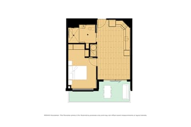 A floor plan of a house with a kitchen, living room, and two bedrooms.