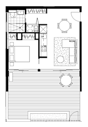 A black and white floor plan of a house with a kitchen, living room, and bathroom.