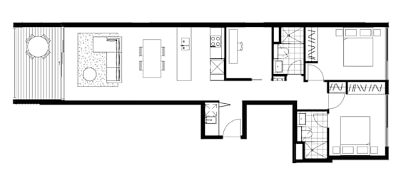 A black and white floor plan of a house with multiple rooms.