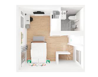 A white kitchen with a refrigerator, sink, and stove.