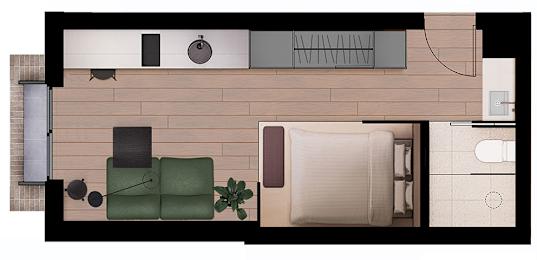 a floor plan of a living room with a couch and a chair
