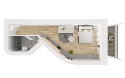 a floor plan of a house with a bedroom and a bathroom