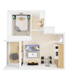 A white and beige bathroom with a towel hanging on the wall.