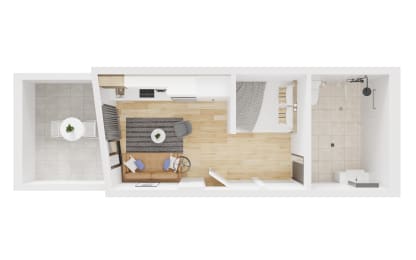 a 1 bedroom floor plan with a bathroom and a living room