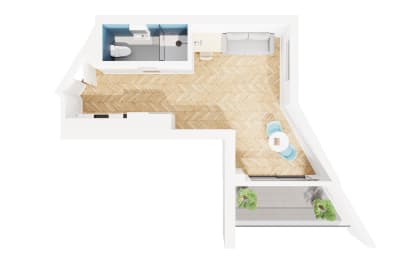 a floor plan of a house with a bathroom and a living room