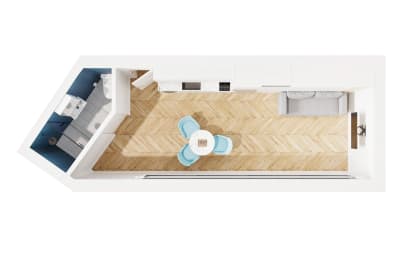 a floor plan of a small apartment with a bedroom and a living room