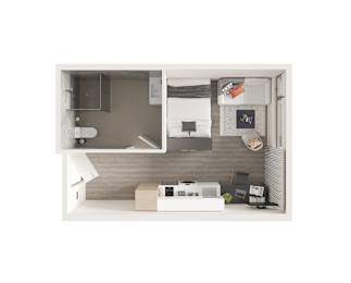 A modern kitchen with a refrigerator, sink, and oven.