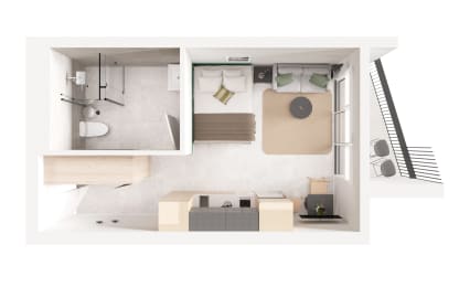 a floor plan of a small apartment with a bedroom and a living room