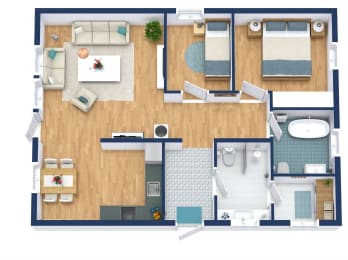 2 Bedroom 3D House Plan Examples