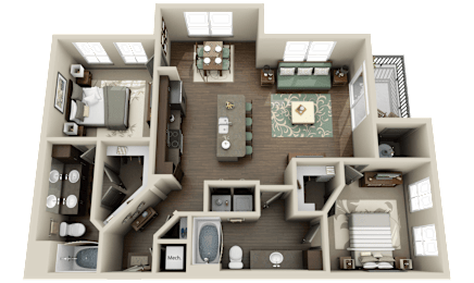 a 3d floor plan of a house with a bedroom and a living room