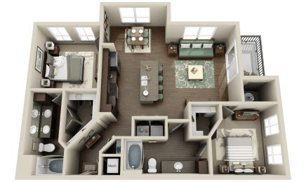 a 3d floor plan of a house with a bedroom and a living room