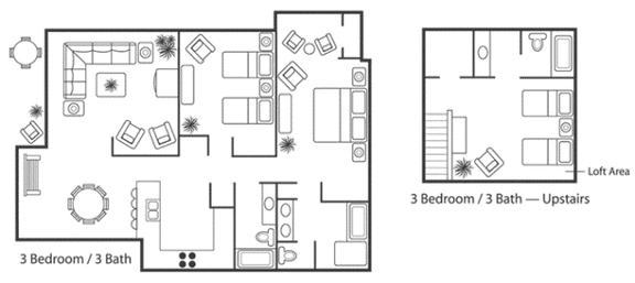 a floor plan of a house with a bedroom and a living room