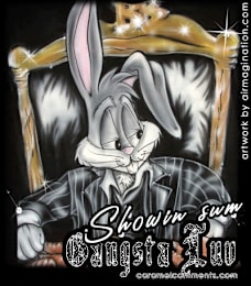 A cartoon image of a rabbit in a suit sitting in a chair with the text "Showin Sum" and "Ginsta LUW" written on it.