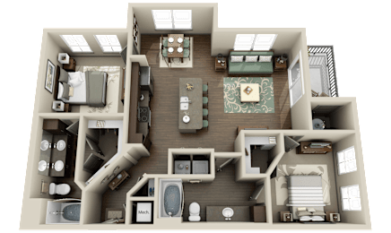 a 3d floor plan of a house with a bedroom and a living room