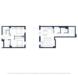 Two floor plans of a house with rooms labeled.