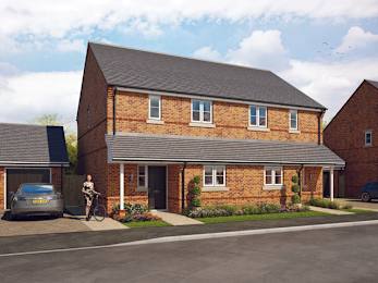 A house with a grey car and a bicycle parked in front.