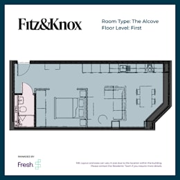 Floor Plan  A floor plan for an alcove room type on the first floor.