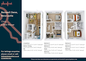 Floor Plan  A flyer for a 4 bedroom house for rent in Benwell Dene, Newcastle.