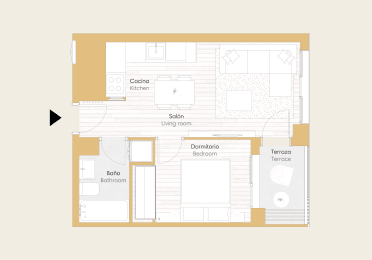 Floorplan of Skypark Valdebebas single bedroom apartment