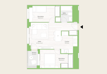 Floorplan of Skypark Valdebebas two bedrooms apartment