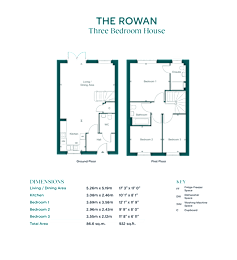 A floor plan for a three bedroom house with a living and dining area, kitchen, and bathrooms.