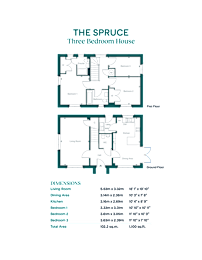 A diagram of a three bedroom house with dimensions is displayed.