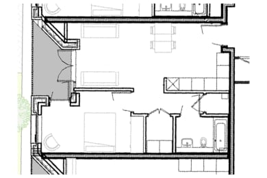 a schematic floor plan of a house