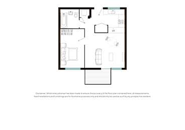 A floor plan of a house with a kitchen, living room, and two bedrooms.