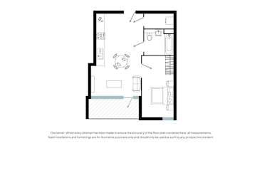 a floor plan for a small apartment with a bedroom and a bathroom
