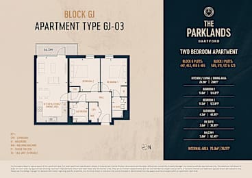 A floor plan for a two bedroom apartment at The Parklands in Dartford.