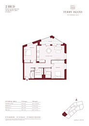 A diagram of a 2 bedroom apartment in the Ferry Island development.