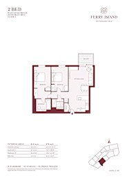 A floor plan for a 2 bedroom apartment at Ferry Island.