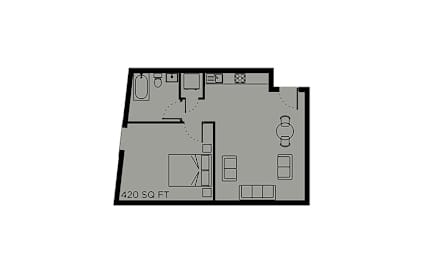 A floor plan of a 420 square feet house.