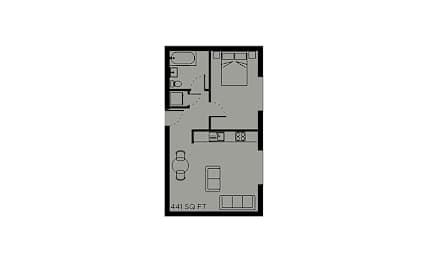 A floor plan of a 441 square foot apartment.