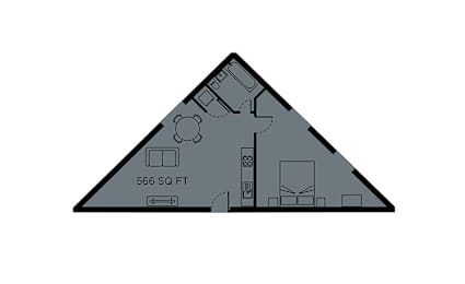 A black and white image of a house layout with the text "566 SQ FT" on it.