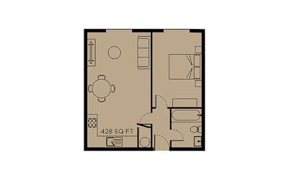 A floor plan of a 428 square feet apartment.