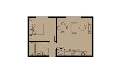 A floor plan of a 425 square feet apartment.