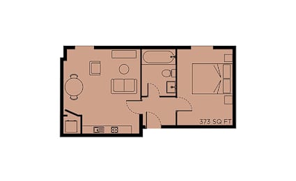 A floor plan of a house with a total area of 373 square feet.
