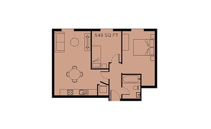 A floor plan of a 548 square foot apartment.